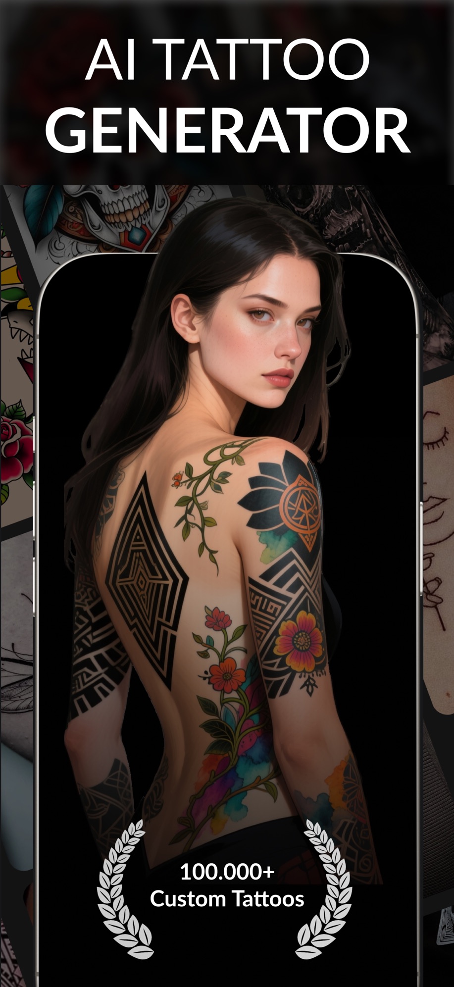 Tattoo Dream app screen for generating an AI tattoo concept